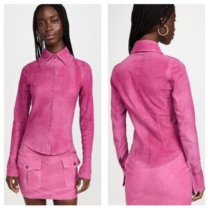 Sergio Hudson NWT 8‎ Magenta Pink Suede Button Down Shirt Jacket Collar